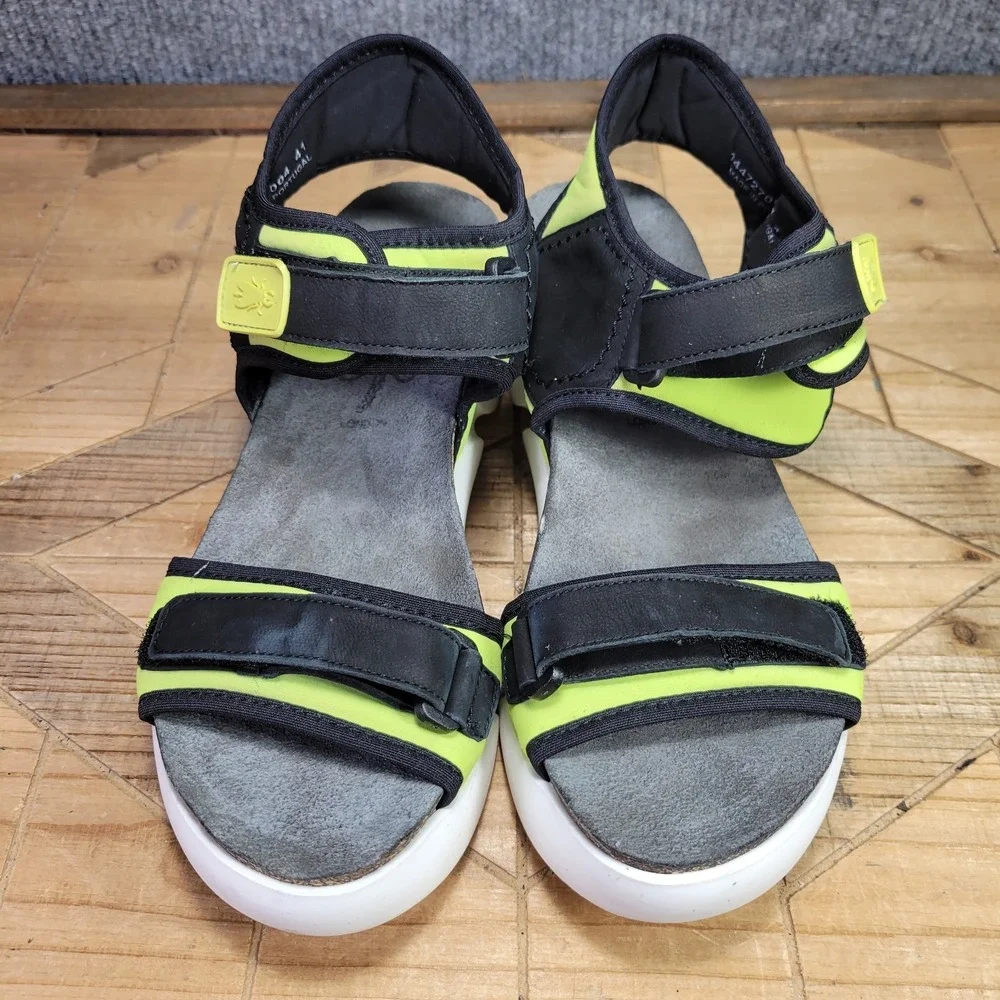 New Fly London Sigo Black Pistachio Wedge Platform Sandals‎ 41 10 - 10.5
